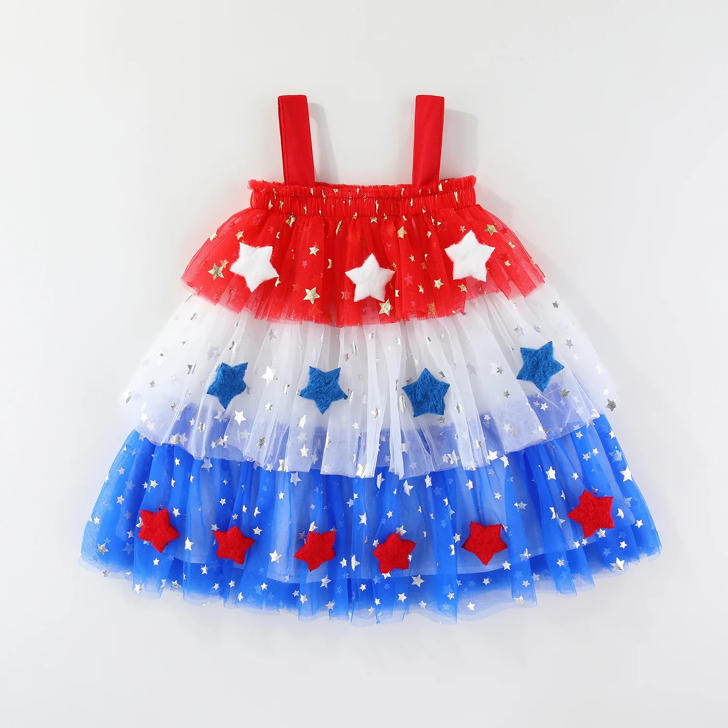 

Toddler Kids Girls Dress Star Sequin Layered Tulle Tutu Sling Dress Sleeveless Pompom Embroidery Cake Party A-Line Sundress