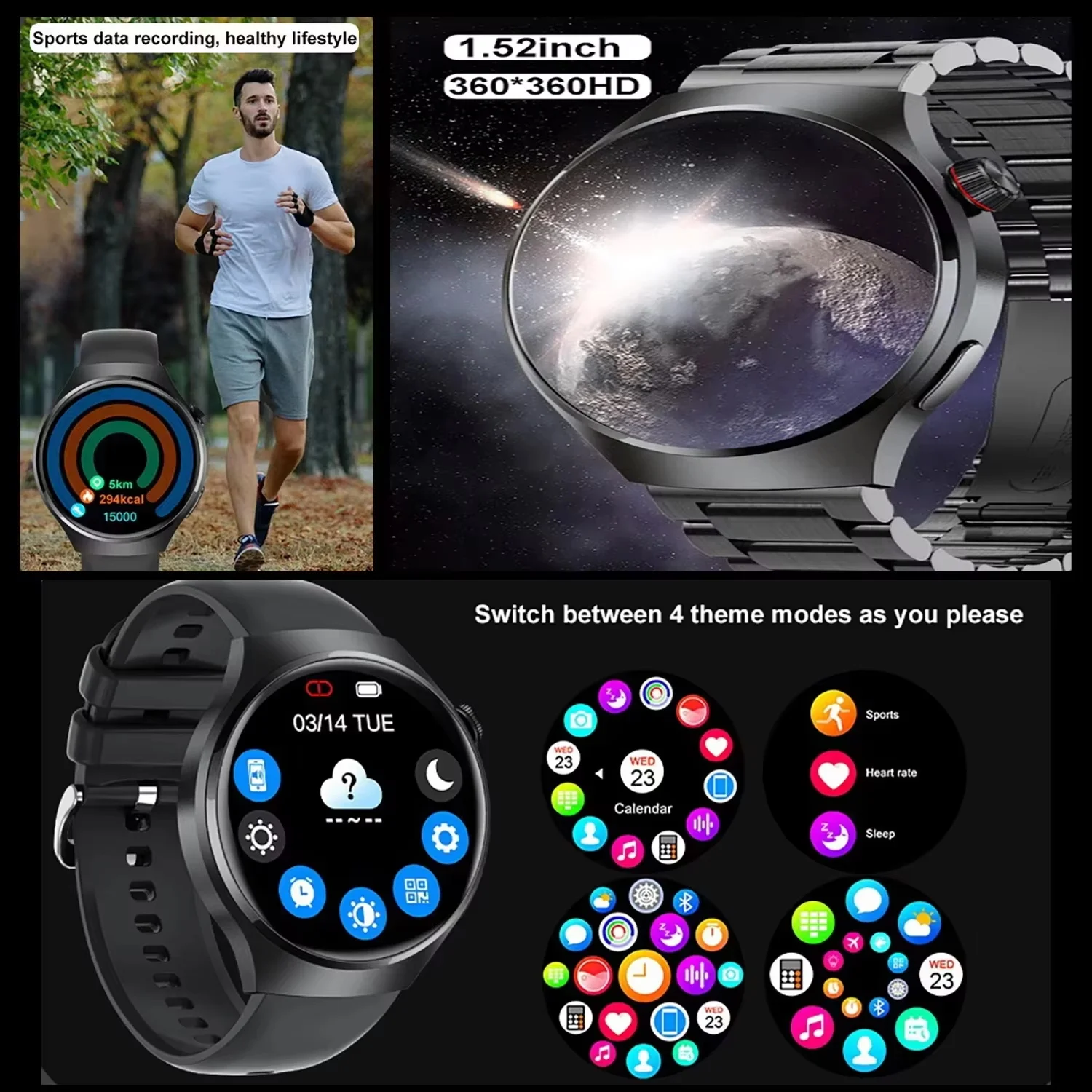 Nowość od DAORKOW 2025 GPS NFC Smartwatch Męski Ekran AMOLED 360*360 Pomiar Tętna Połączenia Bluetooth Wodoodporny Smartwatch Sportowy dla Mężczyzn