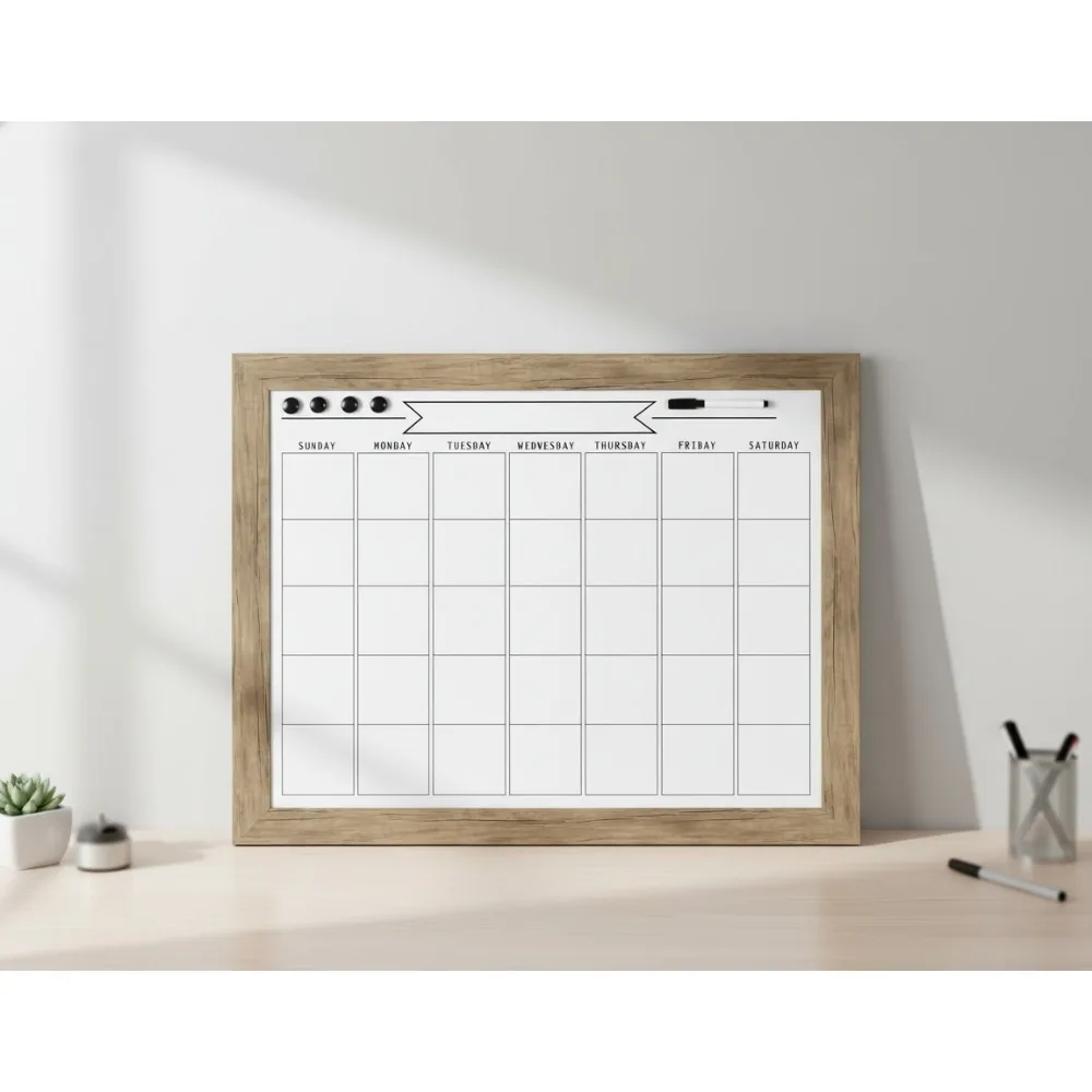 

Rustic Magnetic Dry Erase Monthly Calendar 23x29 - Home Office Wall Organizer with Marker & Magnets