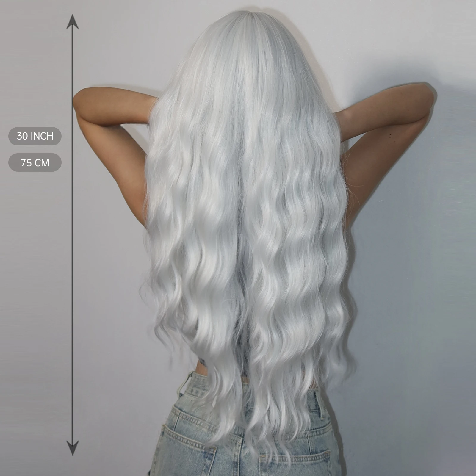 Long Water Wave Synthetic Wigs White Blonde Hair Curly Machine Made Wigs for Women Asian Daily Party Cosplay Use Heat Resistant