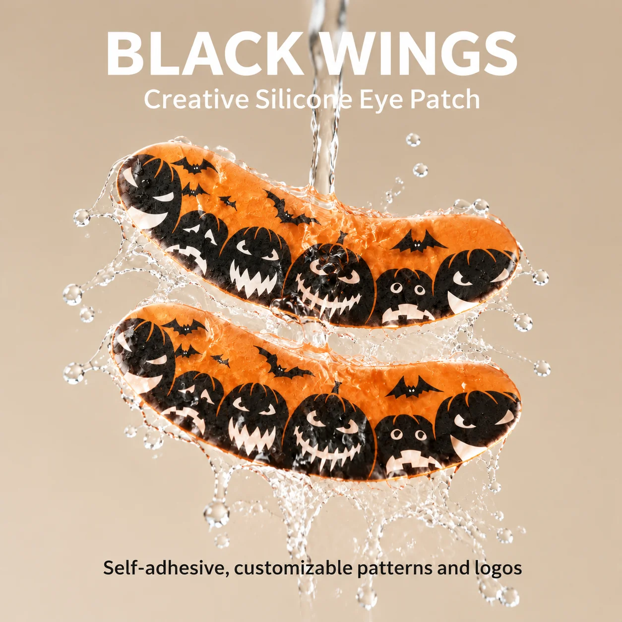 BLACKWINGS Halloween Self Adhesive Silicone Under Eye Pad, Pumpkin Bat Ghost Design, Wearable Reusable Eye Mask, Instant Visual