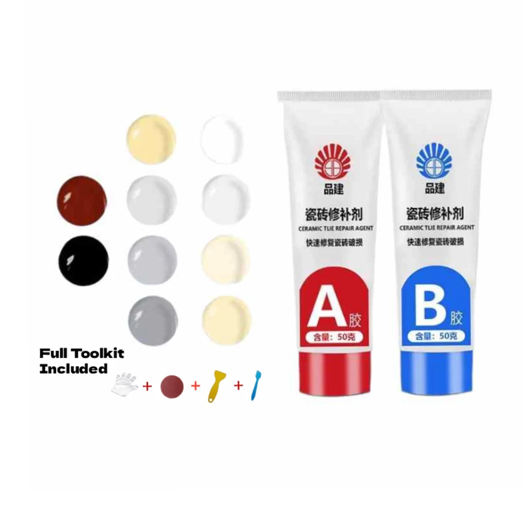 Kit de réparation de carrelage : Pâte de réparation pour carrelage, céramique, porcelaine, marbre, sols, toilettes, lavabos, fissures, dommages, bris, fissures, réparation par calfeutrage