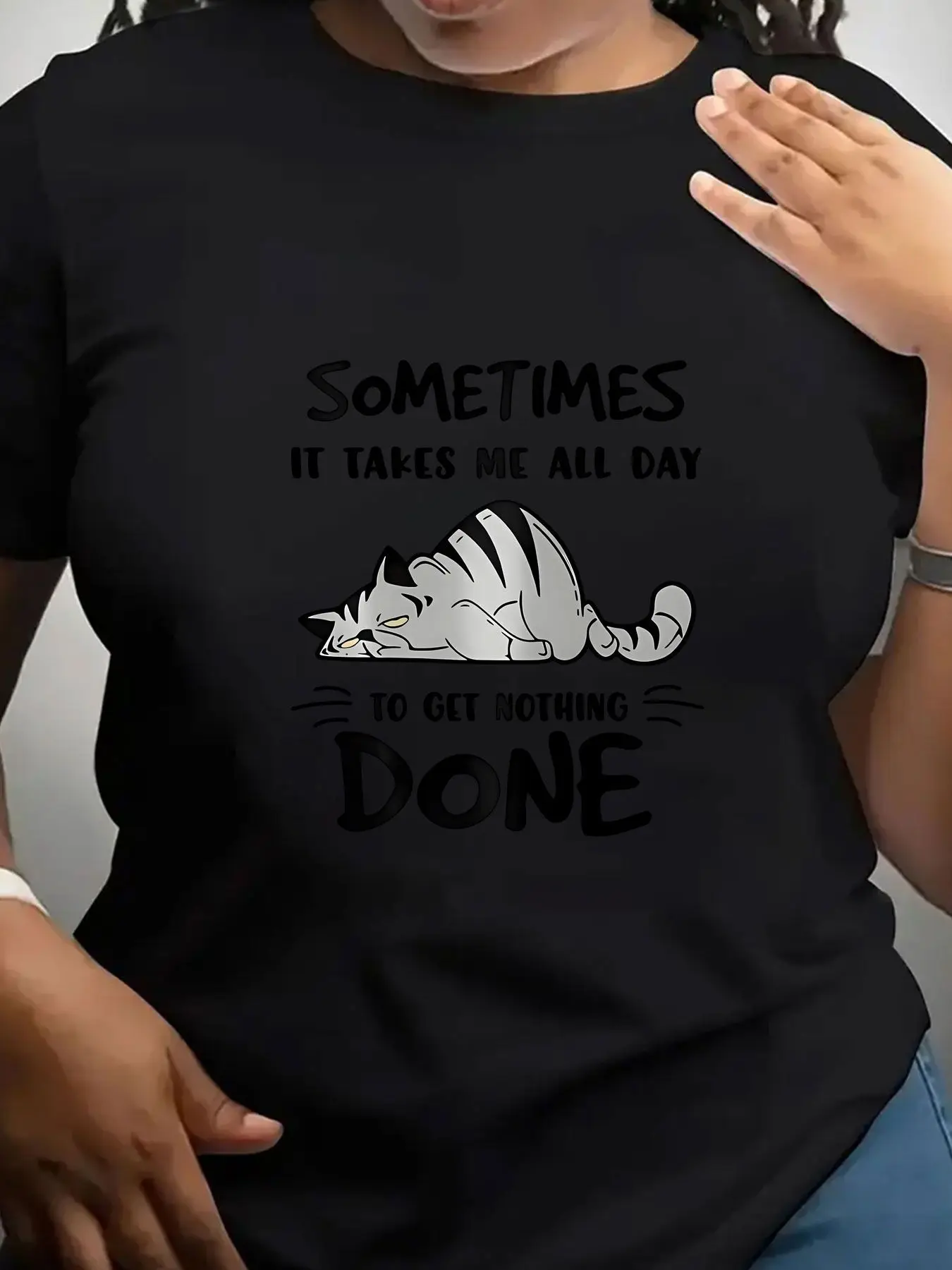 Women's Trendy Crew Neck T-Shirt Sometimes It Takes Me All Day to Get Nothing Done Suitable for Casual Sportswear
