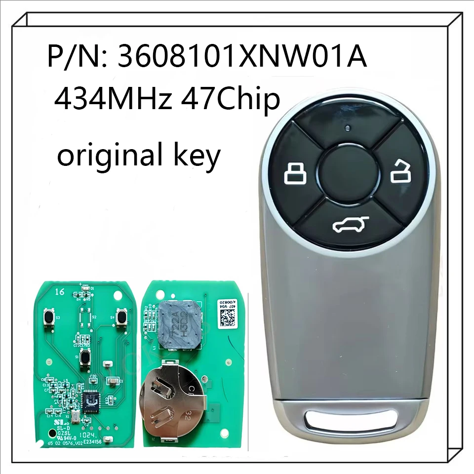 

P/N: 3608101XNW01A For Great Wall Ora Good Cat Original Smart Remote Control Key 3 Buttons 434MHz 47Chip