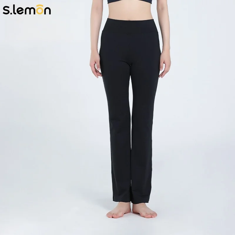 S.lemon Women Adult Ballet Dance Pants Black 9/10 Micro Flare Wide Waist Art Exam Practice Gymnastics Figure Pants