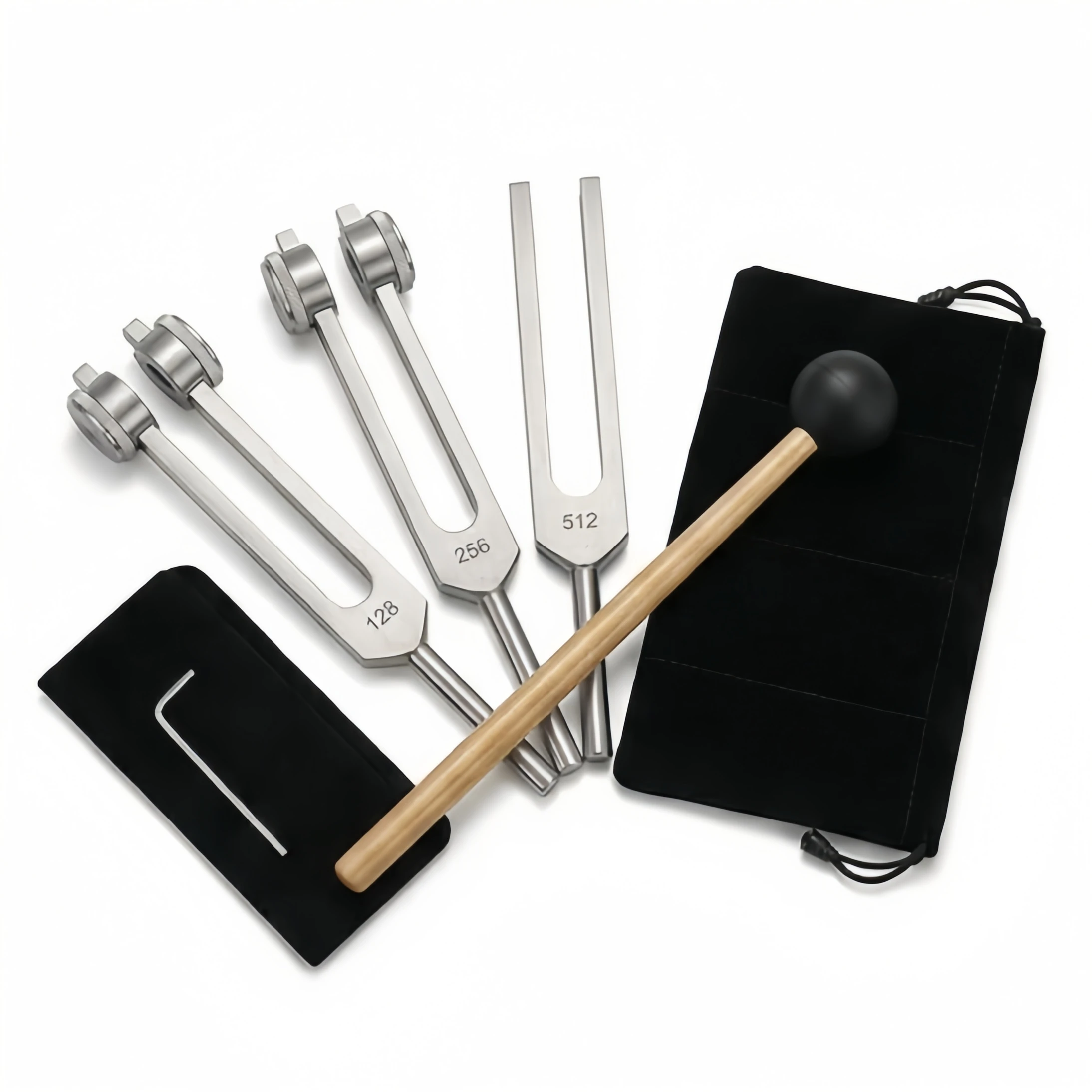 Ensemble de diapasons Miwayer 128 Hz, 256 Hz, 512 Hz pour la guérison et la thérapie sonore, avec marteau réflexe pour les chakras, la méditation, le yoga