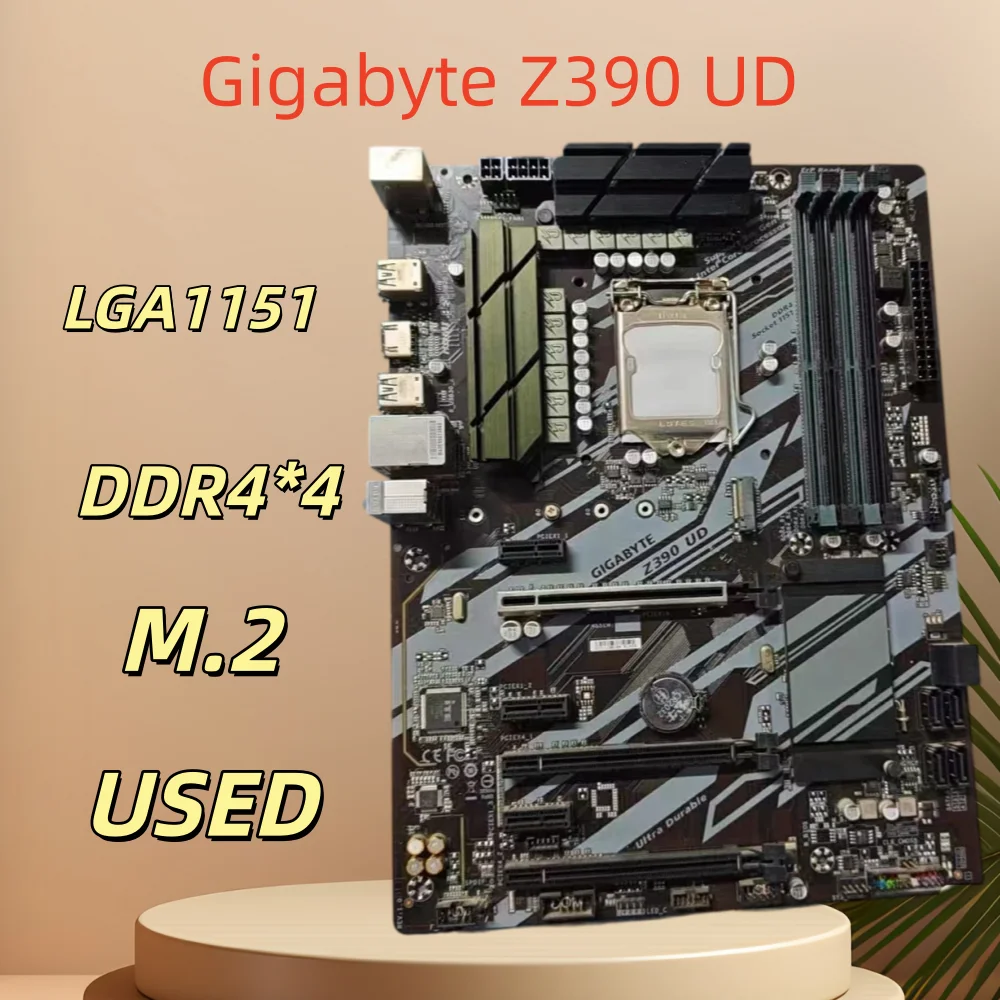 Gigabyte Z390 UD motherboard, LGA1151 socket, supports 8th/9th generation Intel Core processors, DDR4, and dual M.2 interfaces.