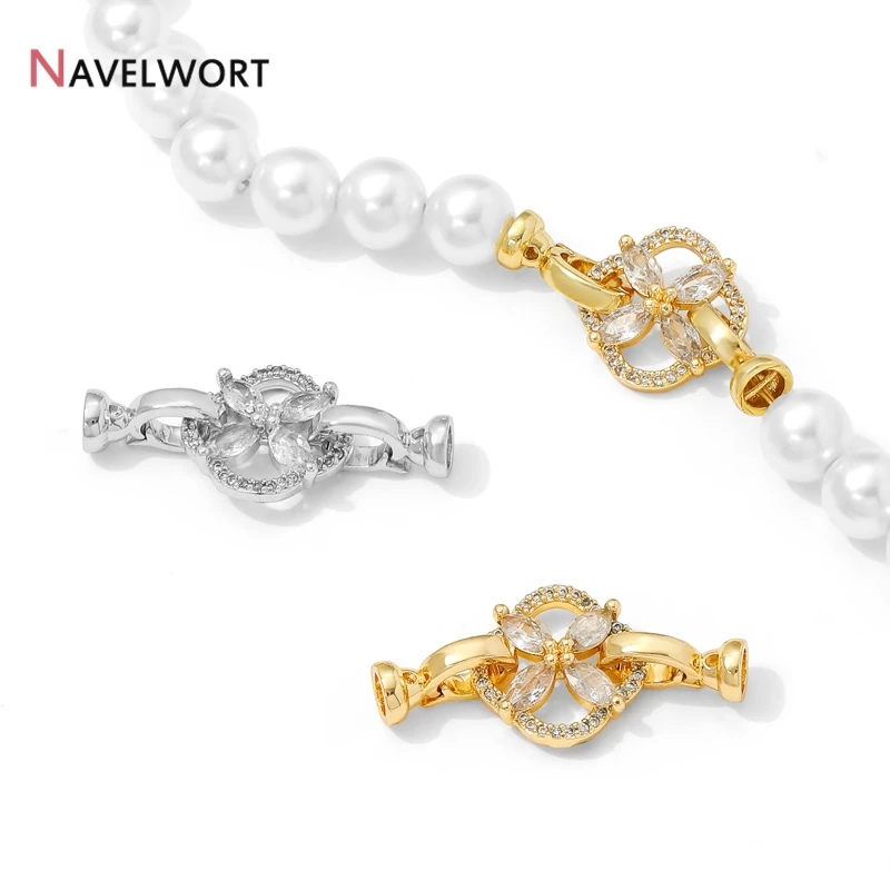 14K vergoldete Messing-Zirkon-Verschlüsse in Blumenform, für Schmuckherstellung, DIY-Armband- und Halskettenzubehör.