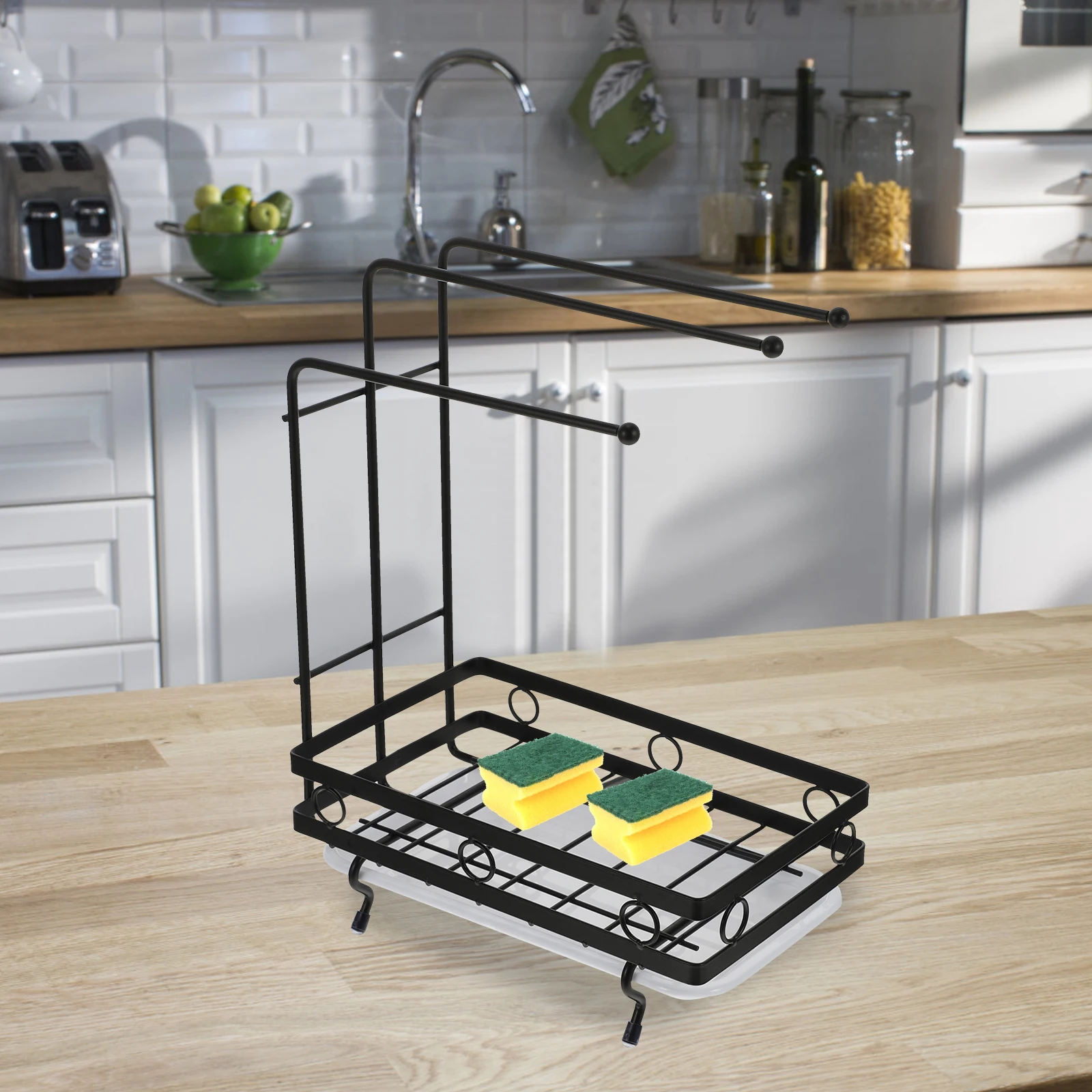 

over The Sink Dish Rack Sponge Holder Multifunctional Kitchen Drain with Towel Tray