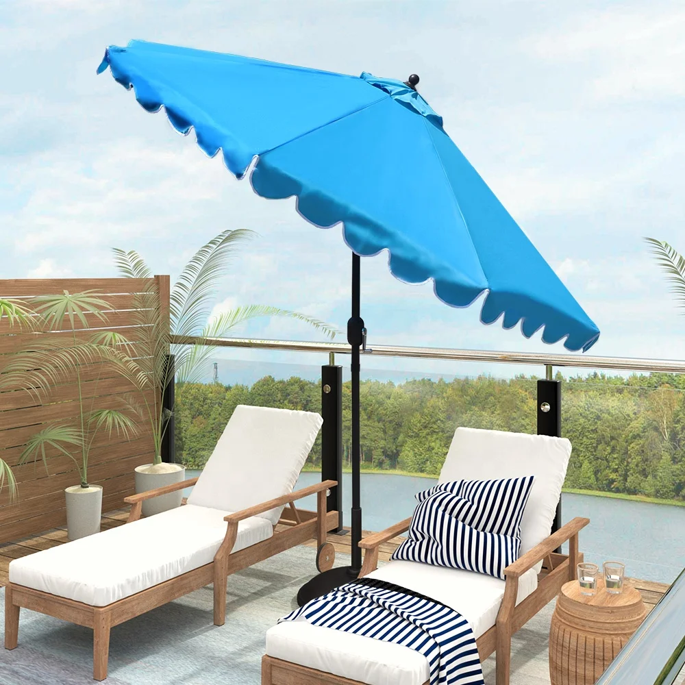 9ft Outdoor Windproof Scallop Umbrella Outdoor Garden Sun Umbrella Patio Parasol Umbrella