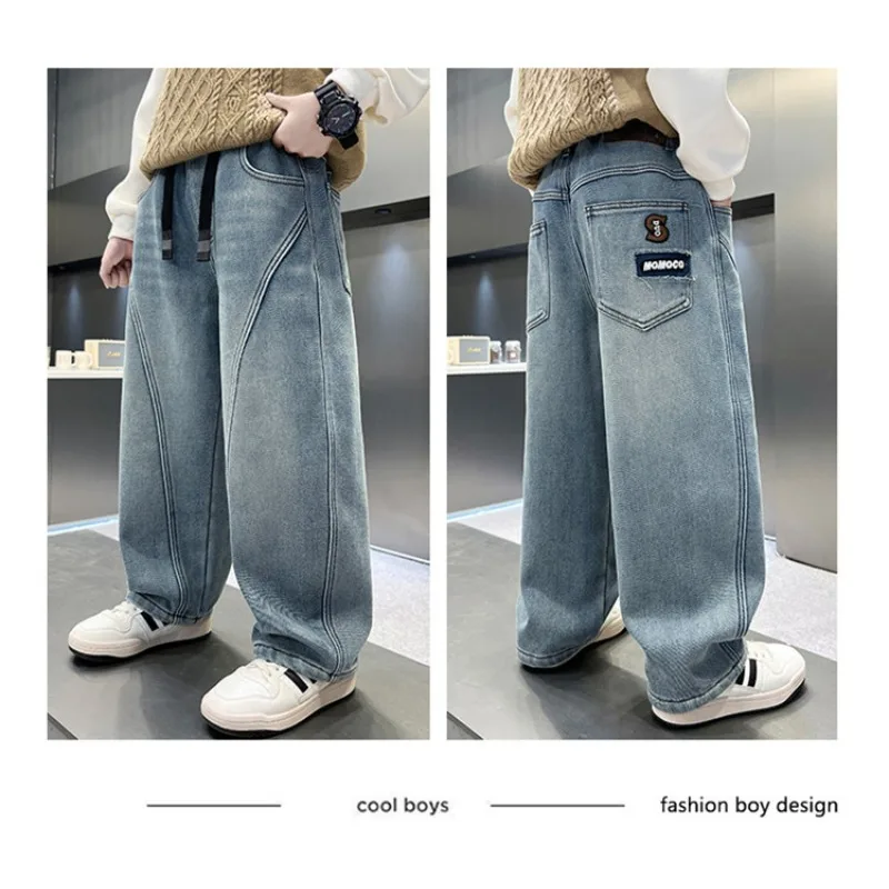 Herbst Kinder Jungen Jeans UNITIM Vielseitige Taschen Junge Teenager Jungen Gerade Hosen Lose Elastische Taille 4-14 Jahre Jungen Freizeithose – Detail 11