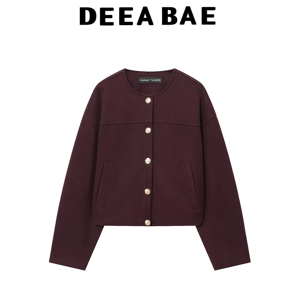 

DEEABAE Autumn New Product Women's High end Commuting Versatile Gold Button Soft Round Neck Jacket Coat