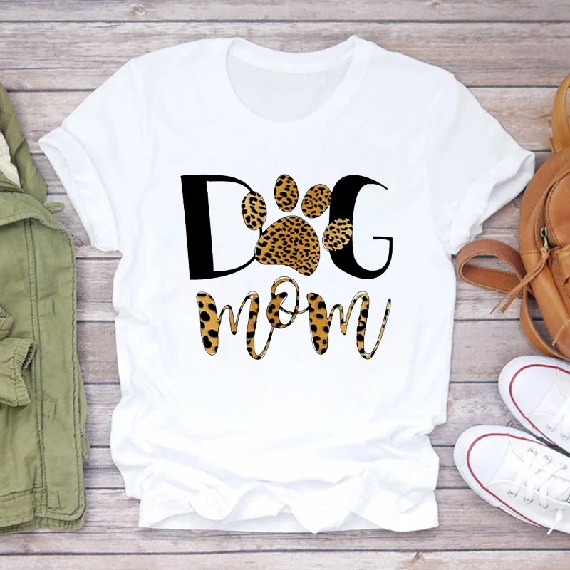 

Women T shirt Tops 2022 Leopard Paw Dog MOM Cartoon Female Tshirt Fashion Trend Kawaii Clothes Graphic Tee Tops Ladies T-shirt