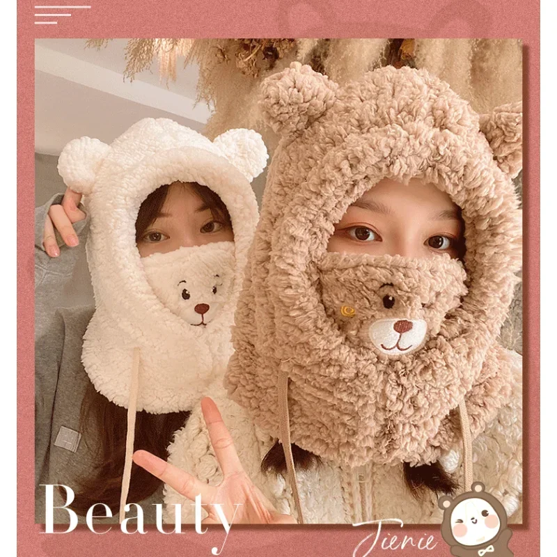 2022 جديد لطيف أرنب الأذن أبيض أسود أفخم قبعة شتوية قبعة للنساء، تزيين هدية