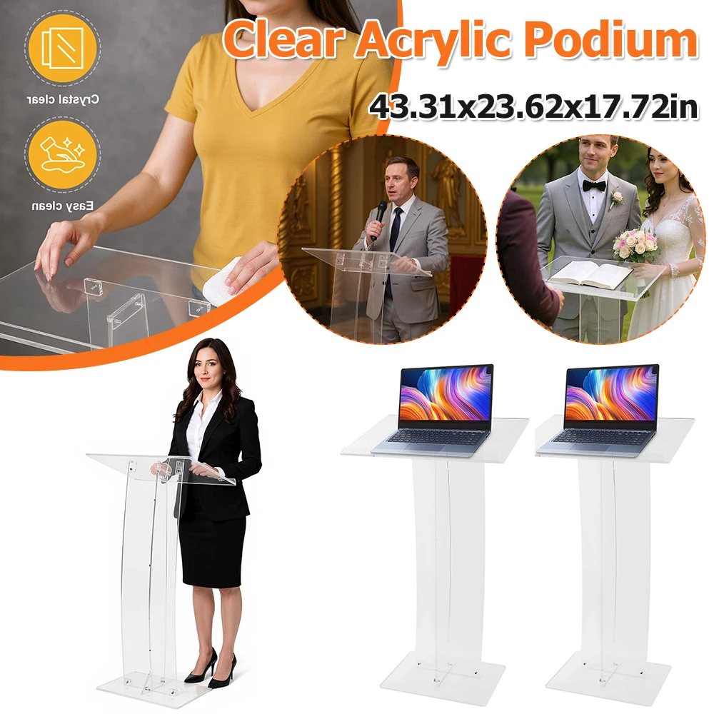 43.31 بوصة من الأكريليك الشفاف لمنصة حفل الزفاف مع حامل منبر أكريليك للتخزين لمؤتمر مكتب مدرسة الكنيسة