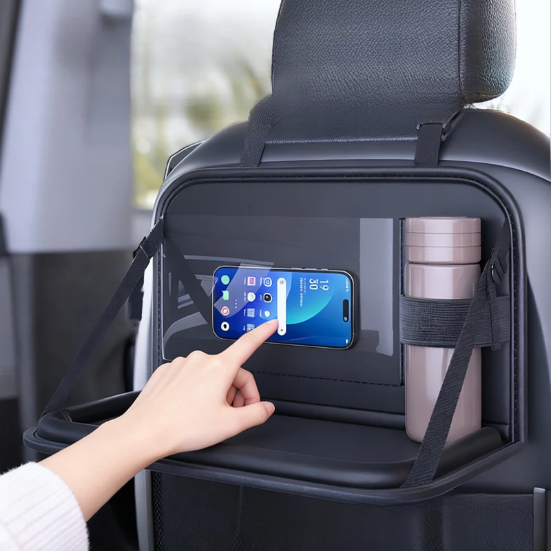 Органайзер на спинку автомобильного сиденья, складной поднос из искусственной кожи, подголовник на заднее сиденье, держатель для чашки, универсальные карманы для телефона на заднее сиденье
