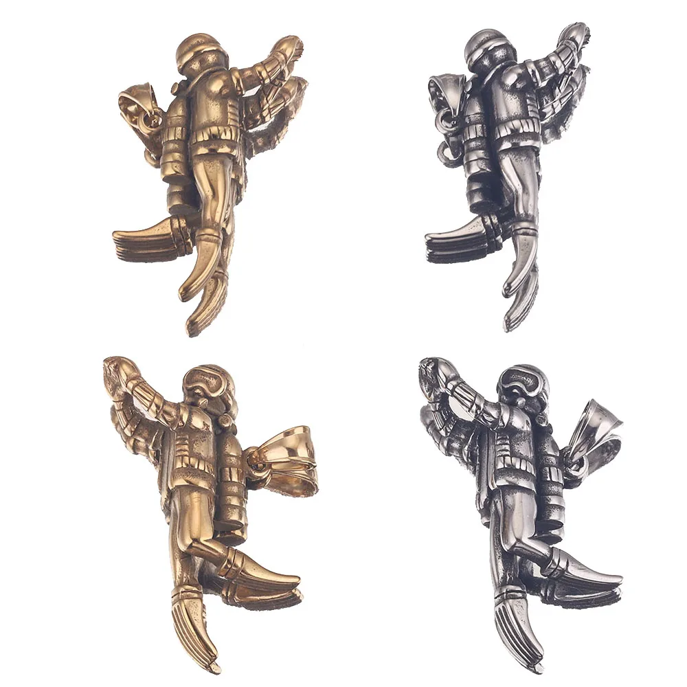 37*46 3D Brave Diver Charms 316L Stainless Steel Punk Pendants DIY Bracelet Jewelry Making Waterproof Necklace Hip Hop Crafts