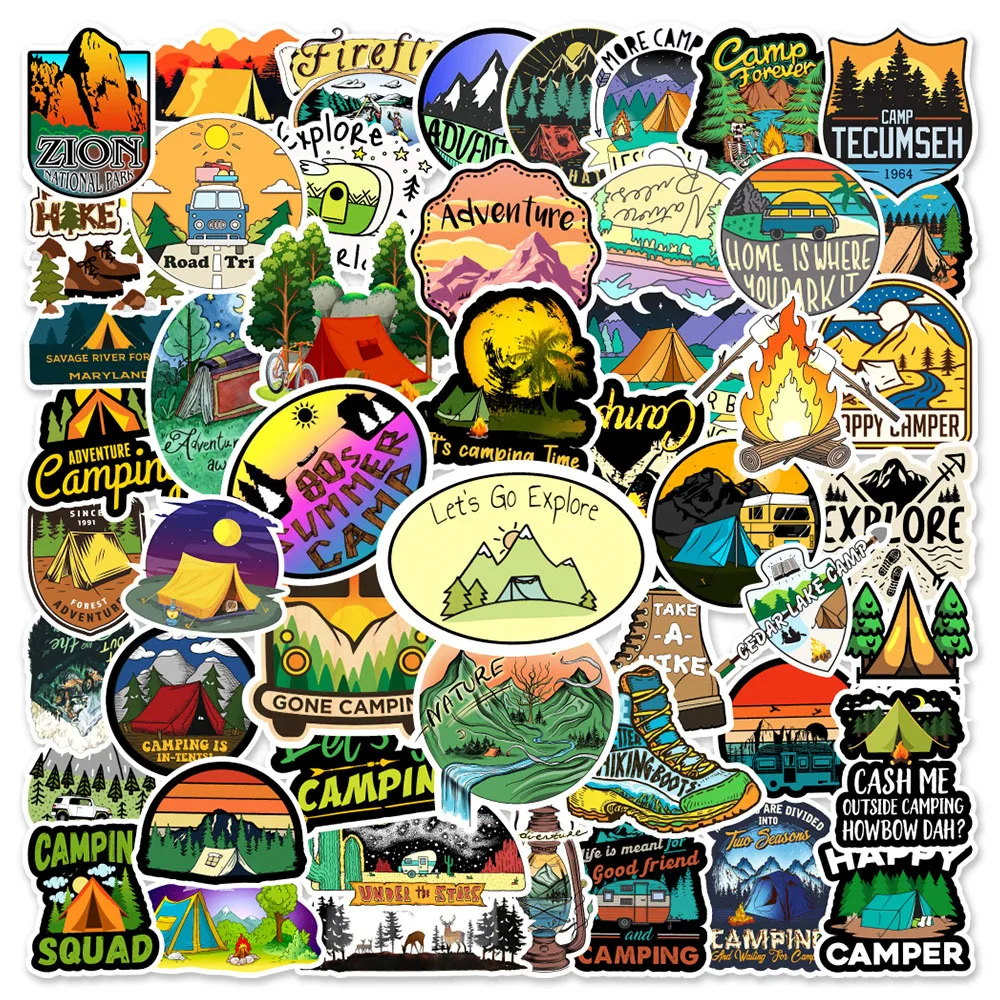 10/30/50 Stück Coole Cartoon Outdoor Camping Wandern Aufkleber DIY Wasserflasche Handy Koffer Fahrrad Graffiti Sticker Großhandel