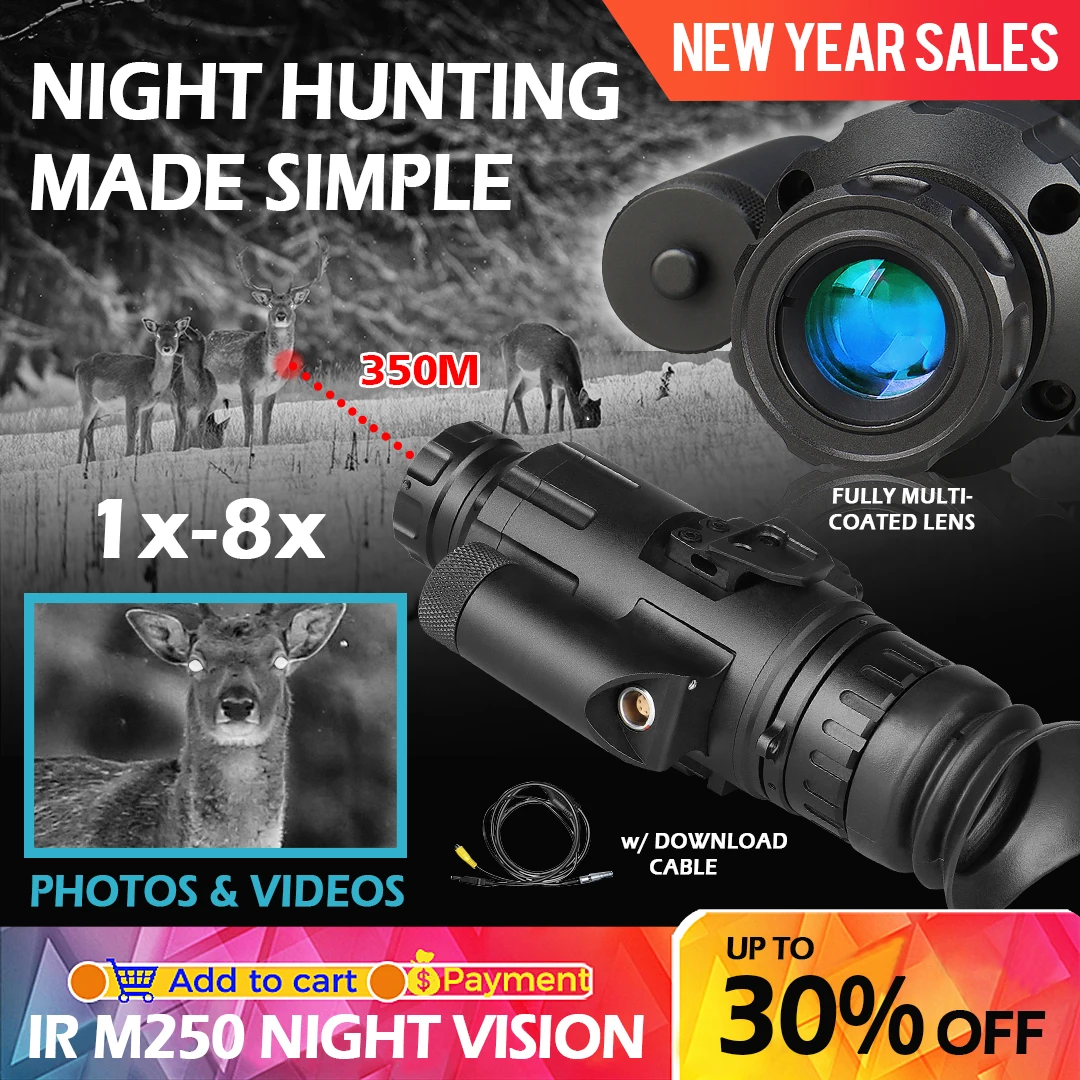 

Hunting airsoft accessories HD 1X-8X Zoom 300m HD Digital Night Vision Monocular With IR Illuminator USB All Metal HK27-0031