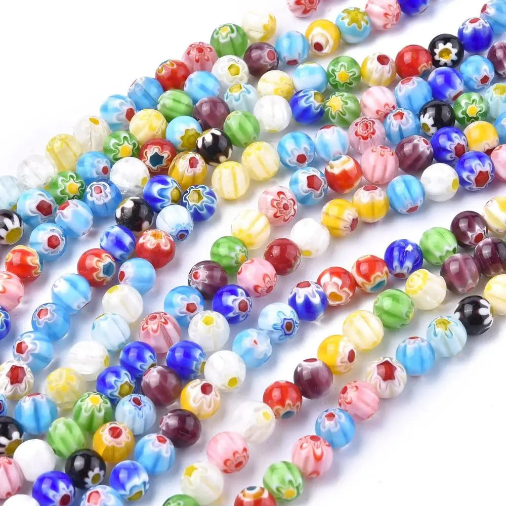 Round Handmade Millefiori Glass Lampwork Beads Strands Mixed Color 8mm Hole: 1mm 48pcs/strand 14.5 inch
