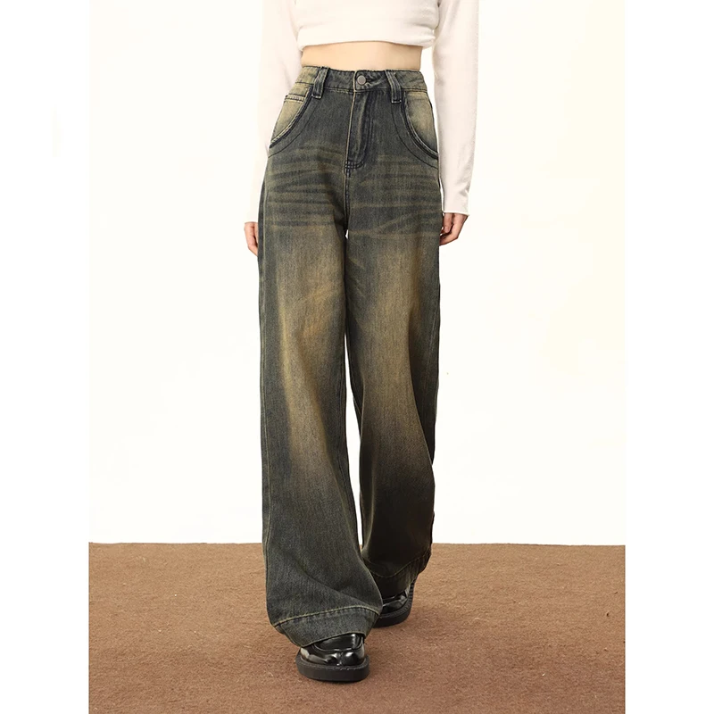 

WCFCX STUDIO Y2k Fashion 2023 Vintage Denim Pants Straight Jeans High Waisted Jeans Wide Leg Baggy Pants Streetwear Trousers