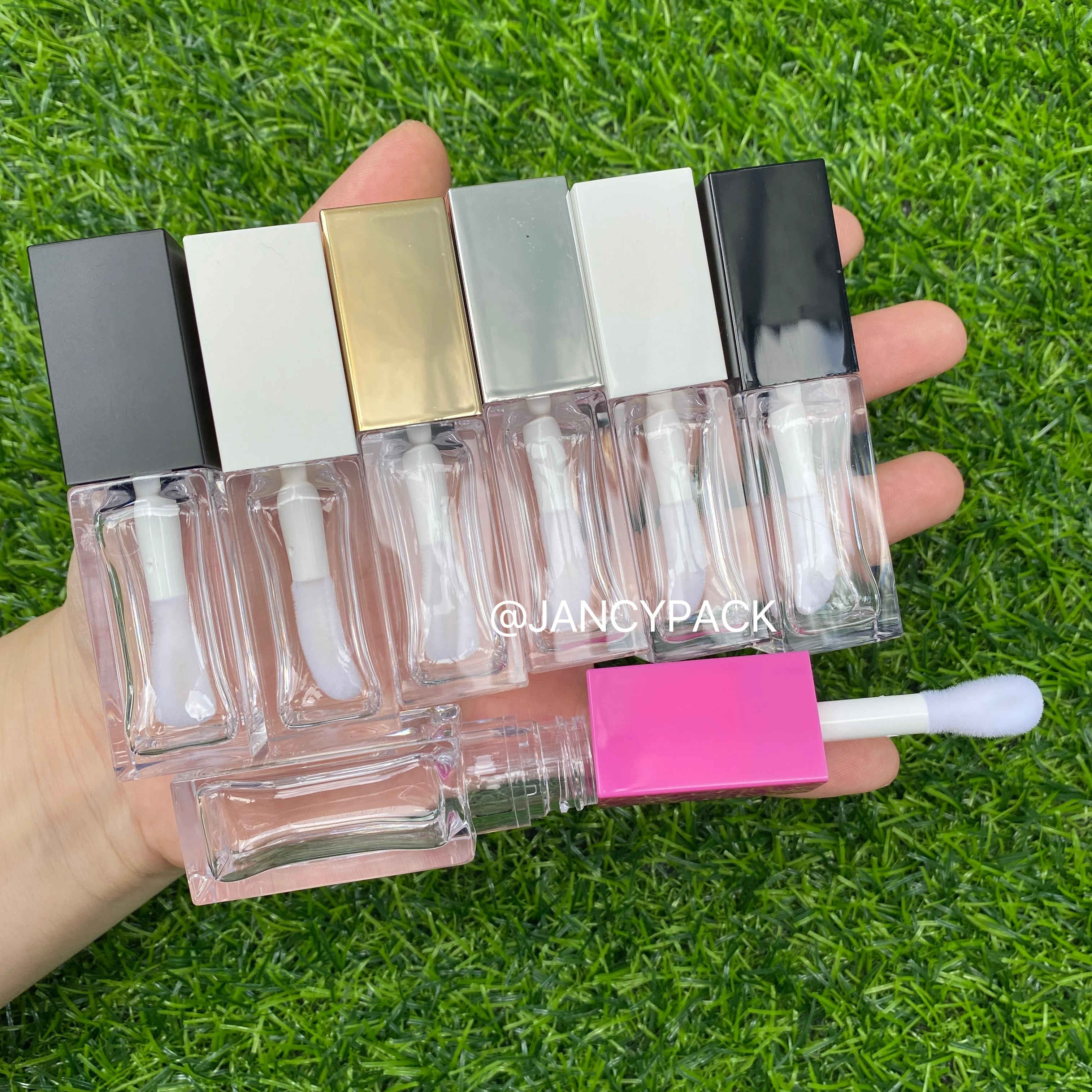 Empty Portable 8ml thick wand Lip Gloss Tube Plastic Lip Glaze Tubes,Square full clear transparent Cosmetic Packing Container