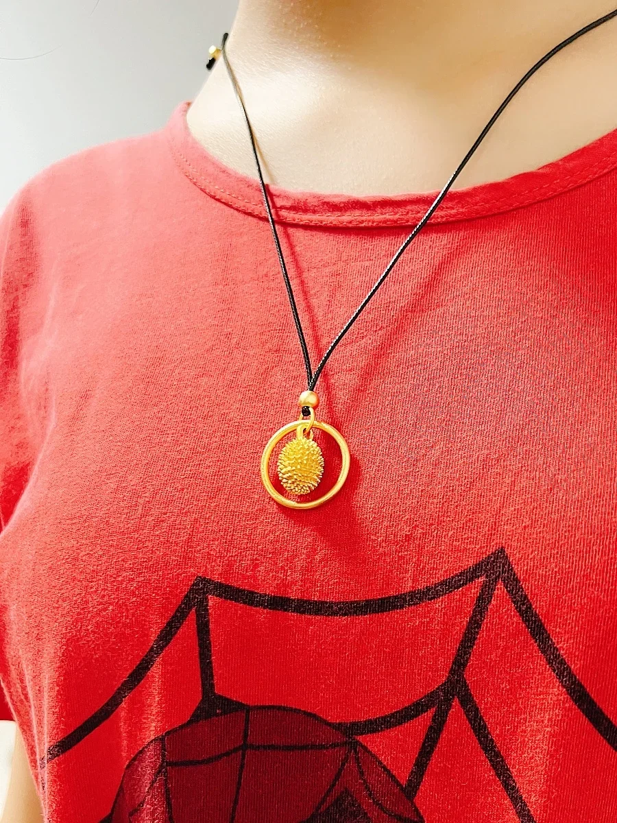 Color Durian Fruit Pendant Safety Buckle Transfer Beads Sexy Necklace  Plated Real 999 Gold 18k Versatile Fashion Girl for W