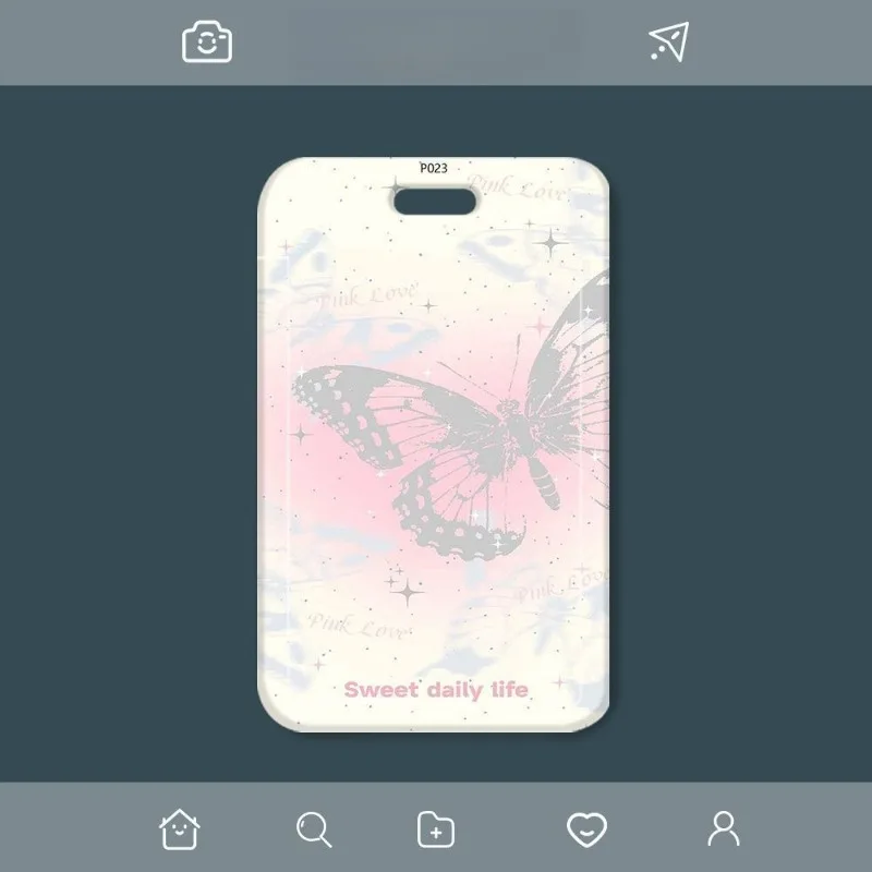 Capa de manga com estampa de borboleta para banco, identidade, ônibus, cartão de identificação, estudante, porta-crachá feminino, chaveiro, cordão, conjunto de cartão