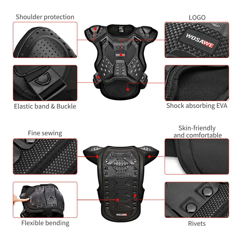 WOSAWE Kids Armor Vest Knee Elbow Pads Bike Protection Set Motorcycle Skateboard Snowboard Sports Skiing Full Body Protector