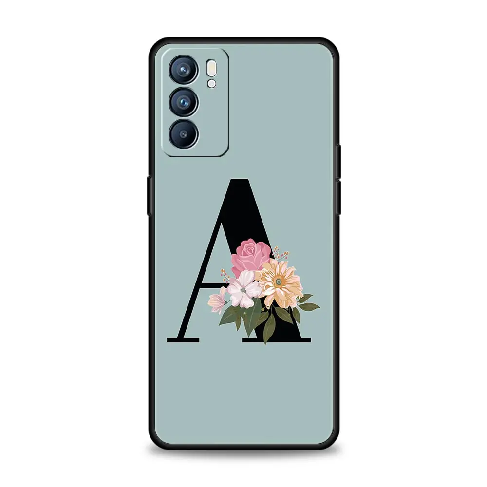 Phone Case For Oppo Find X6 Pro X5 A54 A53 A52 A9 A15 A95 A17 A76 A74 A57 A31 Reno8 Reno7 Reno6 Pro 5G Cover Flower Letters S