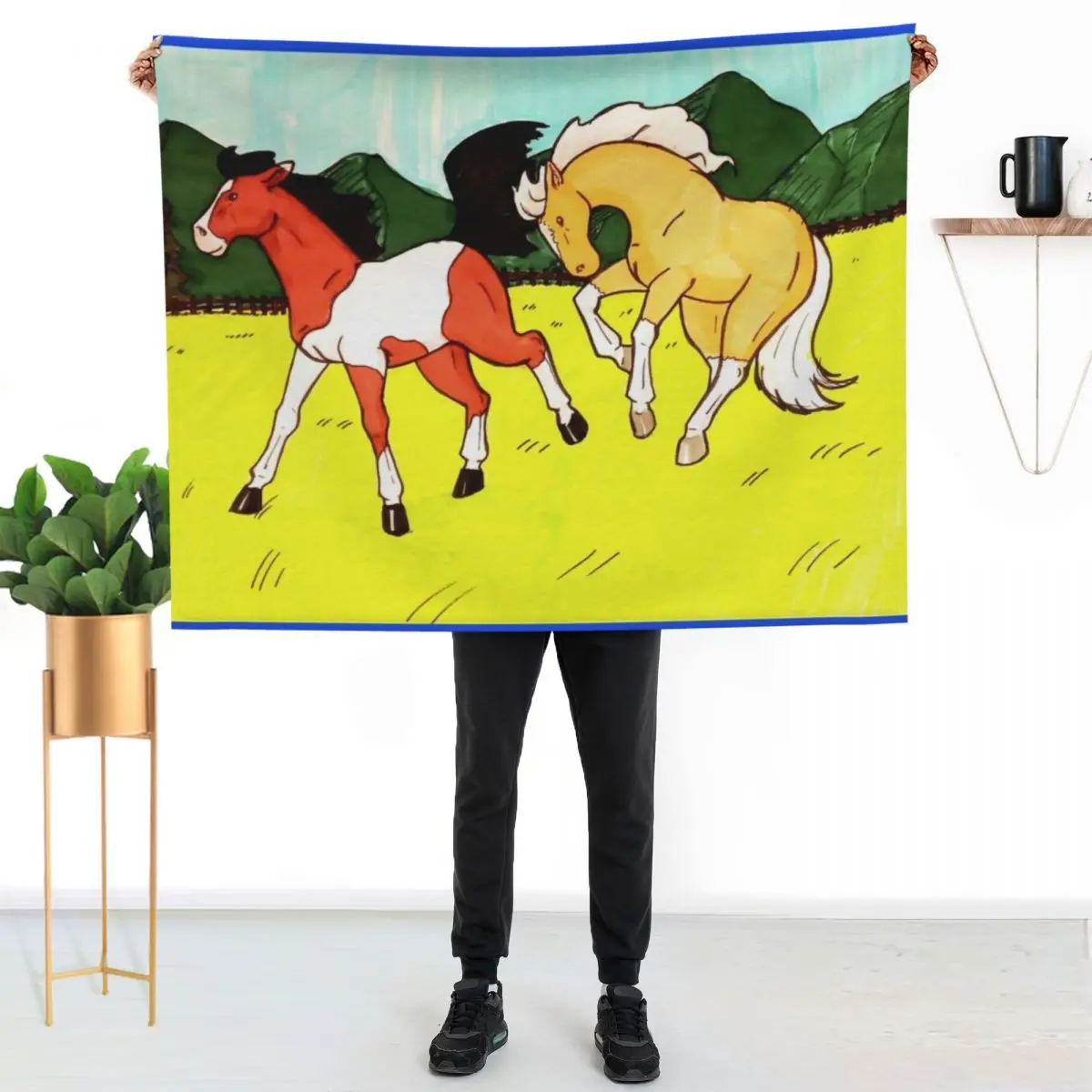 

Horse play Throw Blanket Outdoor Soft Blanket for Picnic Beach Camping