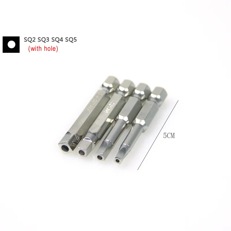 

4pcs/set 50mm length Screwdriver bit 1/4' S2 Alloy Magnetic Square Head Screwdriver Bits SQ2 SQ2.74 SQ3 SQ4 SQ5 with inner hole