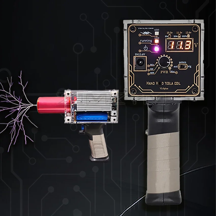 Third Generation Plus 80W 6A te sla Coil gu n Porta ble Handheld te sla Coil High Voltage Generator Artificial Lightning te sla