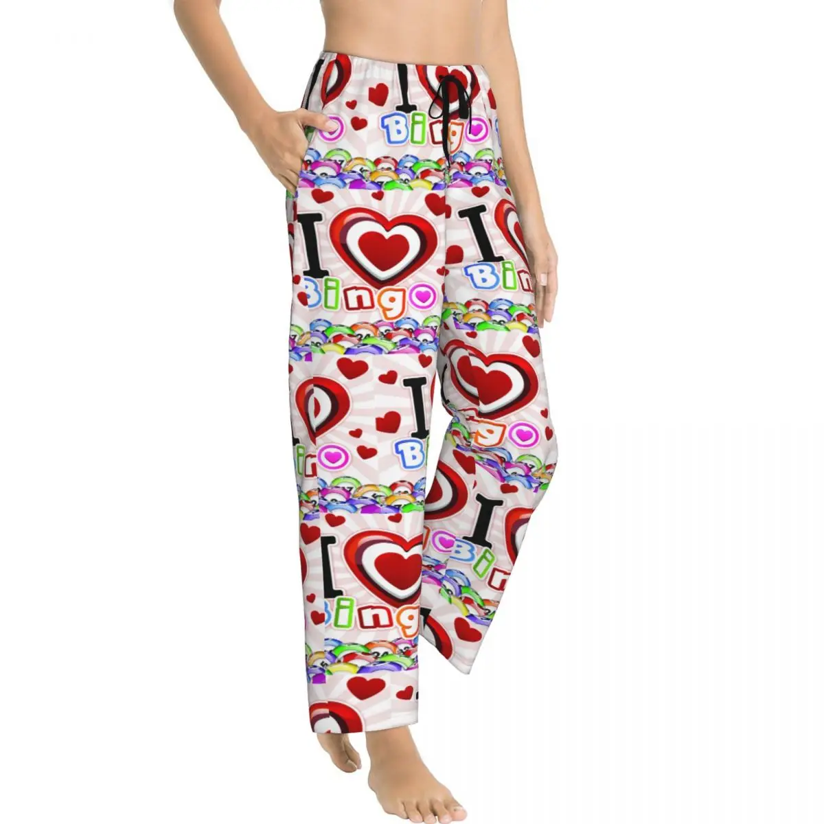 Custom Printed Women's I Love Bingo Pajama Pants Sleep Sleepwear Bottoms with Pockets