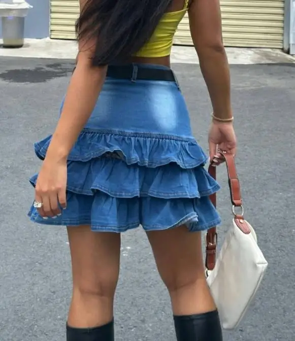 

2026 Spicy Girl Design Denim Short Skirt for Women's New Style Covering The Hips To Show Off Thinness High Waist A-Line Skirt