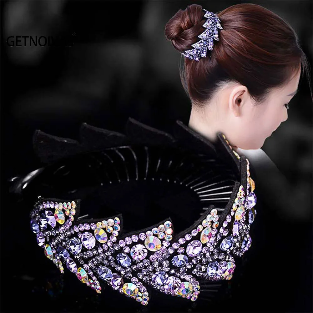 Women Elegant Crystal Hair Clips Hair Bun Maker Holder Colorful Rhinestone Bird Nest Hair Comb Clamps Secure Grip Headwear SL