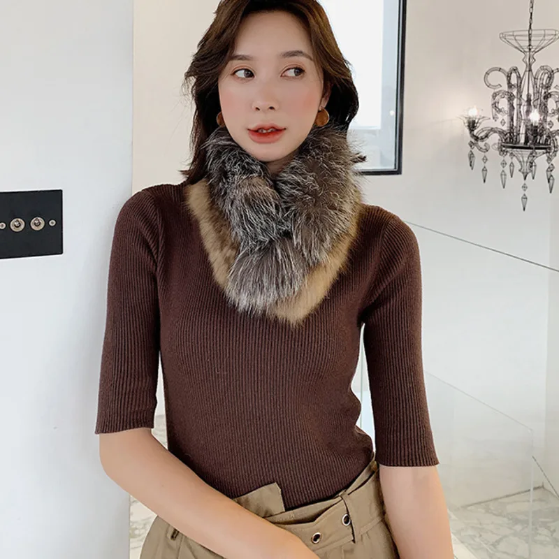 Real Mink Fur Scarf Women Fashion Hand Knitted Fur Scarf Winter Warmth Fur Scarf With Purple Sable Luxury Women Neck Warmer