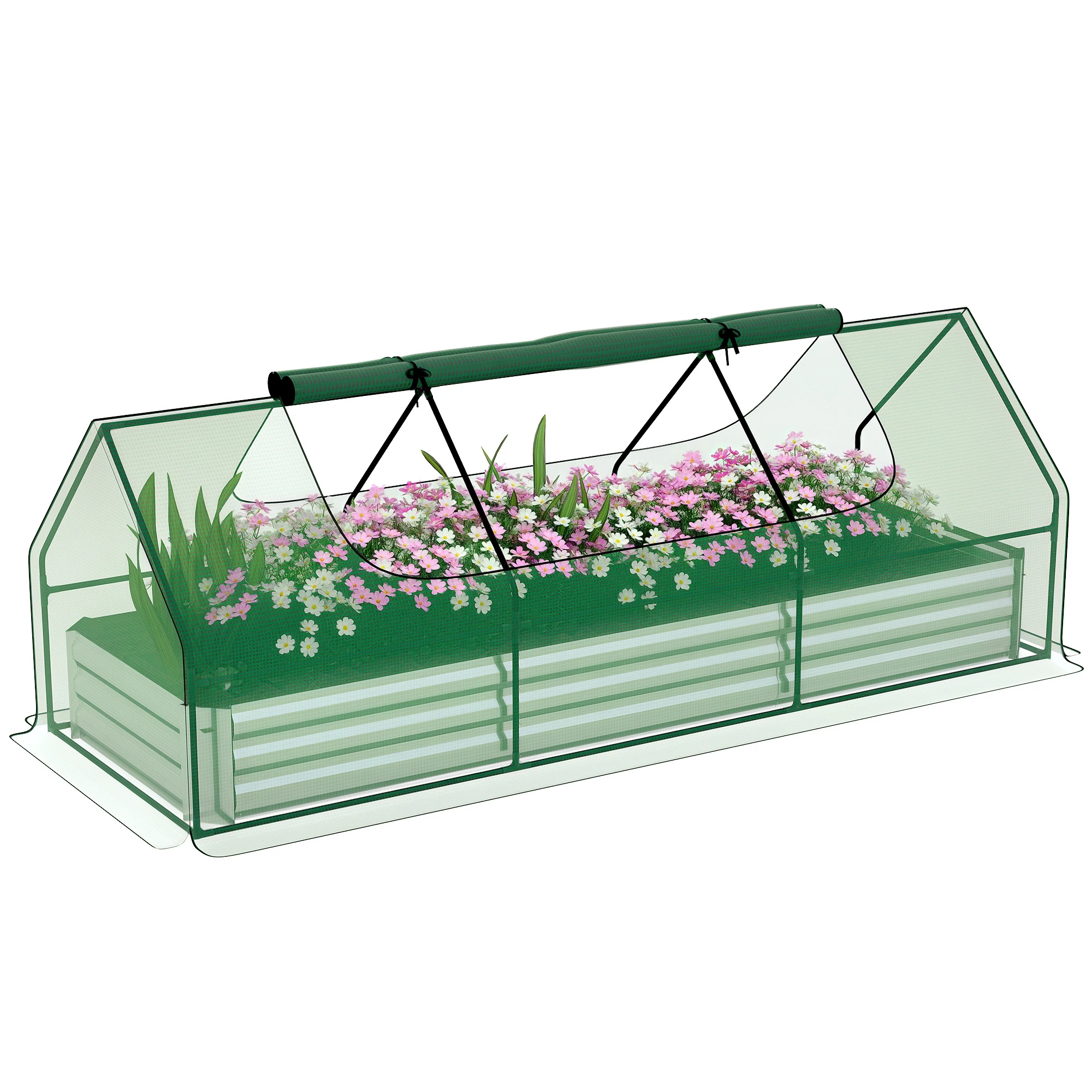 Outsunny 8.6 X 3 X 1 ft Elevated Garden Bed with Mini Greenhouse, Green