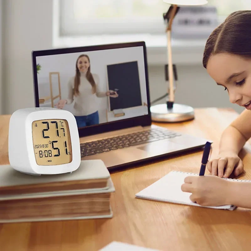 Led Alarm Clock With Backlight Battery Operated LCD Display Temperature Humidity Monitor For Home Use Office School Home Decor