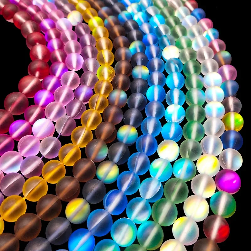 Round Loose Beads for Jewelry Making, Matte AB, Austrian Crystal, Glitter MoonStone, DIY Bracelet, 15 in Strands, 6mm, 8mm, 10mm