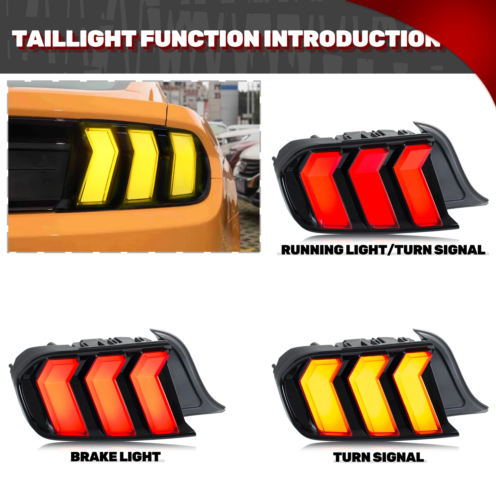 LED-Rückleuchten für Ford Mustang 2015-2023 S550 GT V6 V8 mit Sequentiellem Blinker, Rote Heckleuchten-Einheit – Detail 2