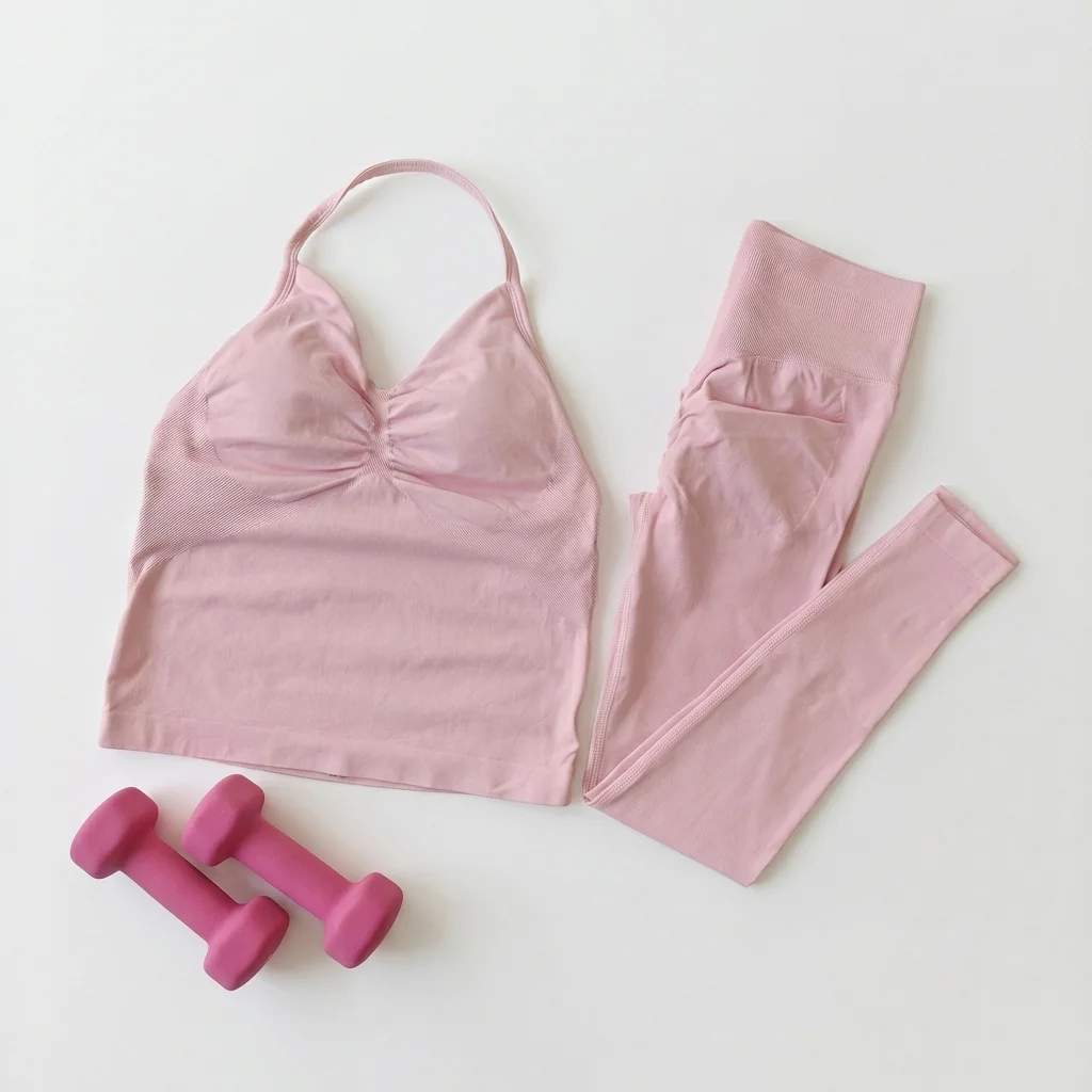 2-teiliges Yoga-Set für Damen: Rückenfreies Neckholder-Top, Hochgeschnittene Nahtlose Shorts, Fitness-Sportbekleidung, Workout-Set – Detail 8