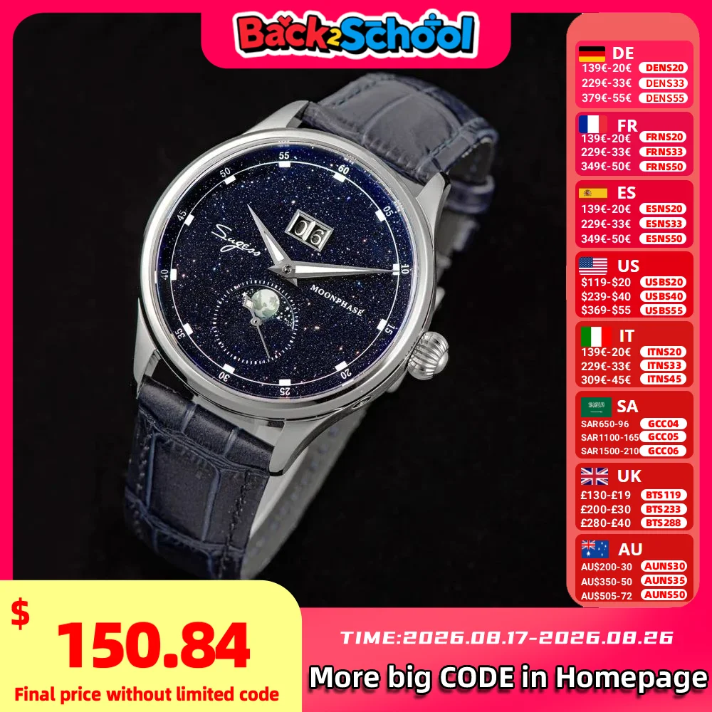 Moonphase Complication Watch - Reloj de Lujo para Hombre Sugess,
