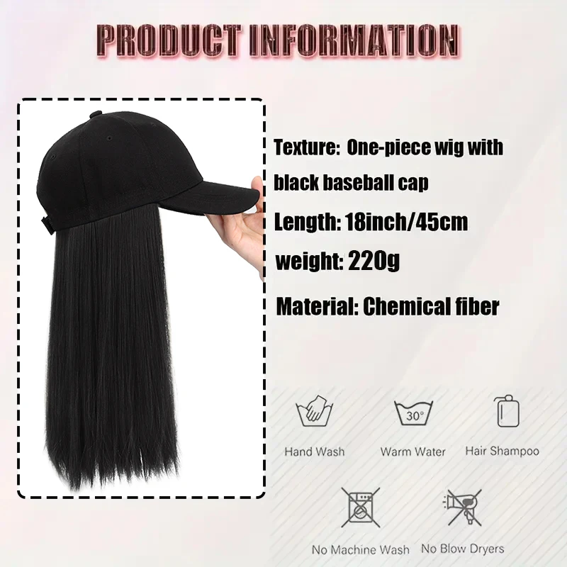 Модный черный парик, бейсболка, цельный, регулируемый парик из синтетических прямых волос, удобная посадка для повседневной носки