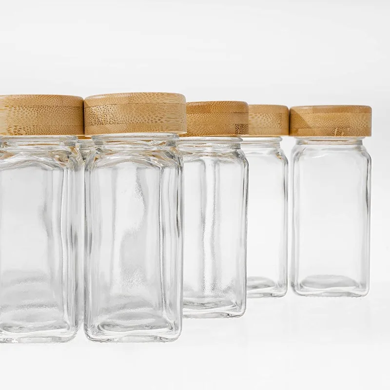Square Seasoning Jar with Sticker, Glass Spice Storage Bottles, Barbecue Seasoning Container Box, 2PCs/Lot