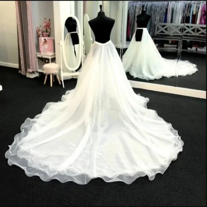 ยาว 200 ซม.3 ชั้น Organza ที่ถอดออกได้รถไฟงานแต่งงานกระโปรงที่ถอดออกได้สําหรับชุดเจ้าสาวกระโปรงขนาดที่กําหนดเอง