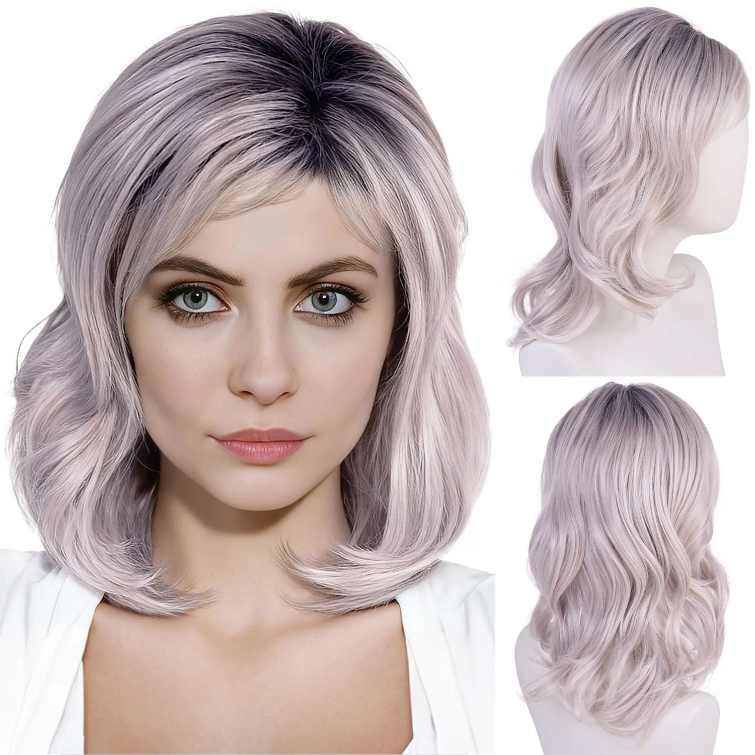 

Натуральные синтетические волосы Темные корни Пепельно-русый парик для женщин 16-дюймовые длинные волнистые парики Термостойкий парик для мамы Ежедневное использование Костюмированная вечеринка