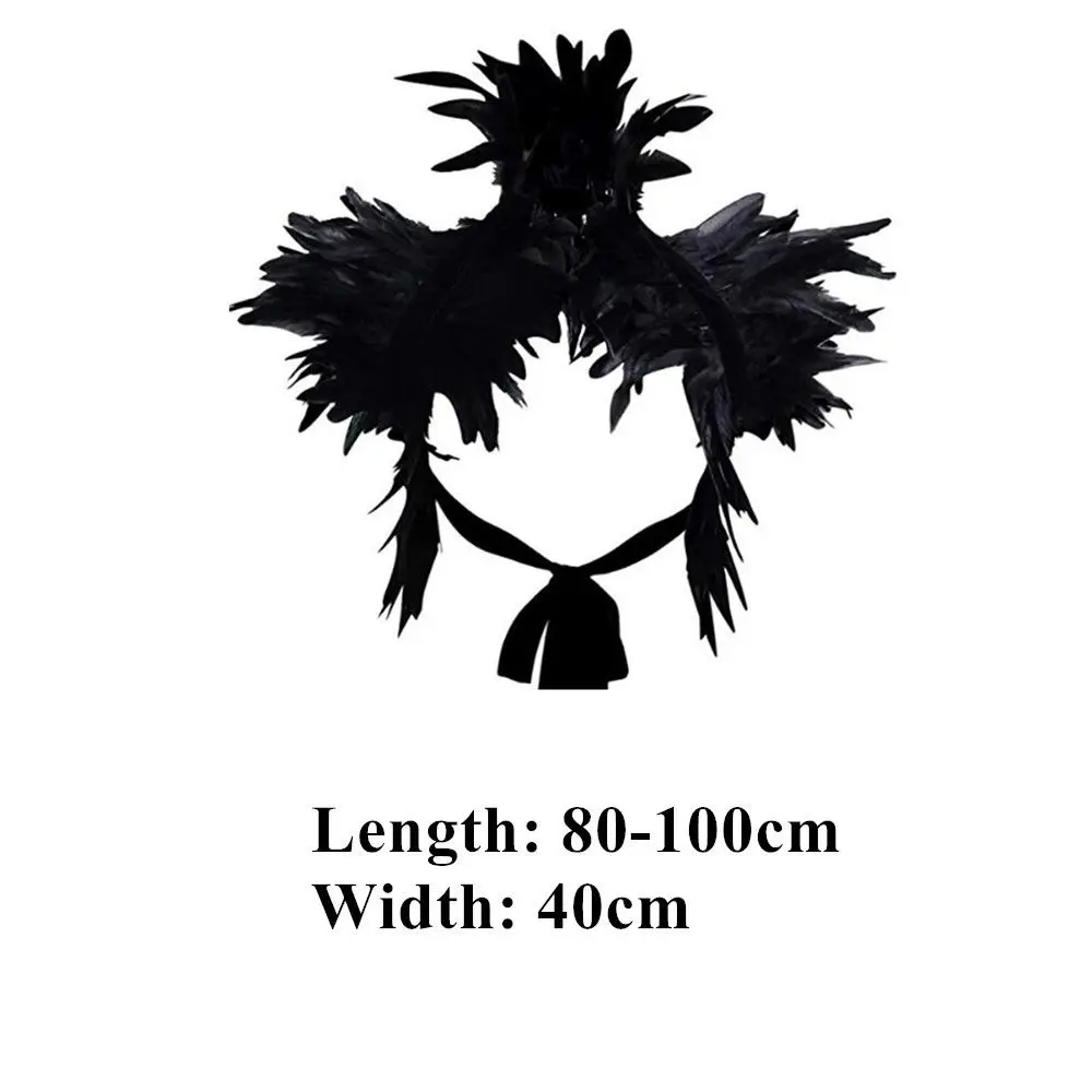 Fashion Women Natural Feather Cape Maleficent Costume for Halloween Cosplay Gothic Lacing Shawl Shrug Collar Feather Cape