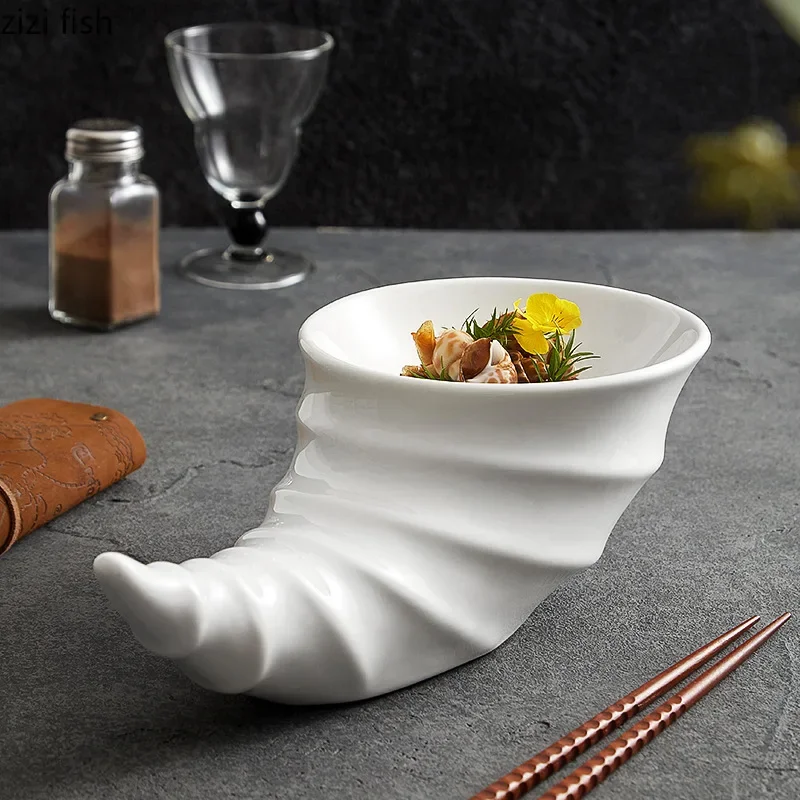 

Pure White Irregular Ceramic Dim Sum Plate Restaurant Creative Dessert Plate Sushi Plate Molecular Cuisine Specialty Tableware