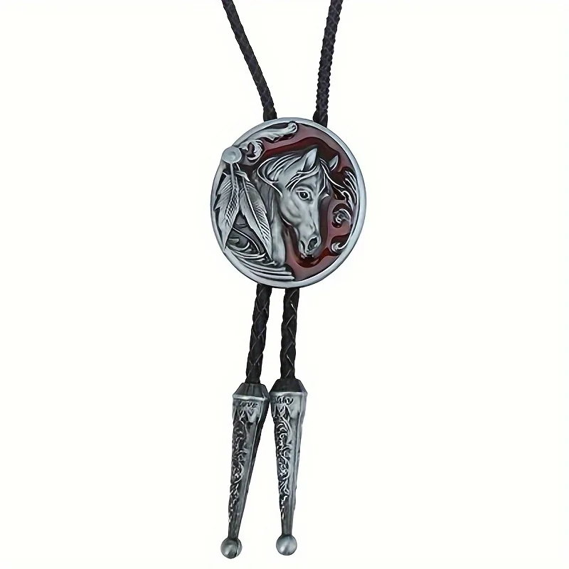 

Sue Che Men's Retro Bolo Tie Fashion Accessory with Tribe Horse Head Design Trendy Accessory